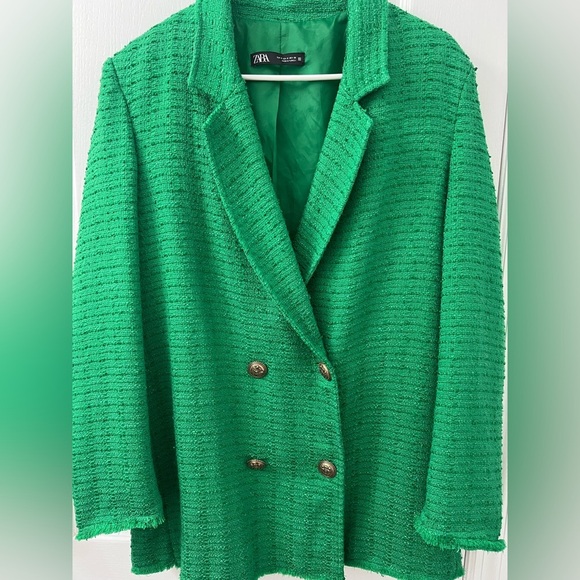 Zara textured double breasted green blazer(Size S) - Picture 11 of 17